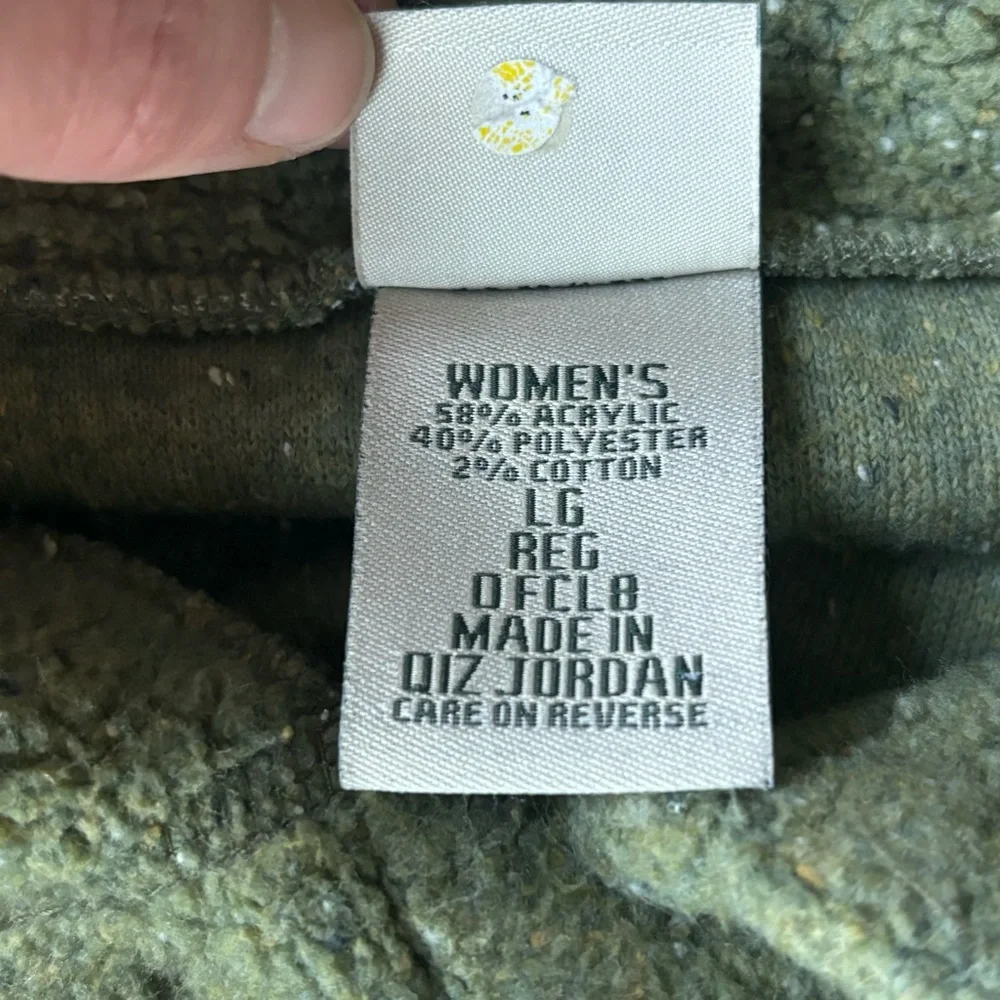 VINTAGE L.L. Bean Olive Green fleece button up cardigan size L - Picture 4 of 7